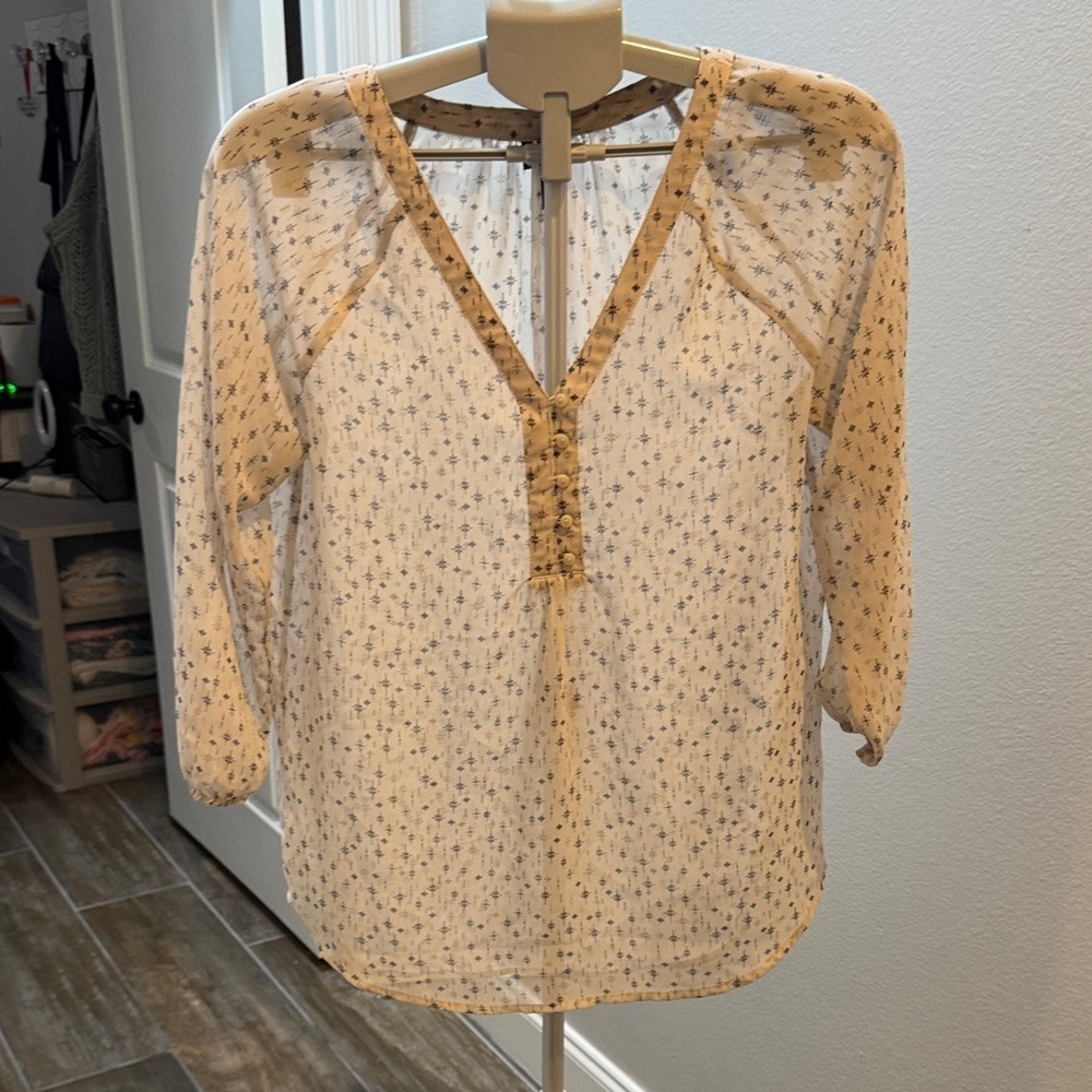 Maurices Cream Floral Button-Front Sheer Blouse